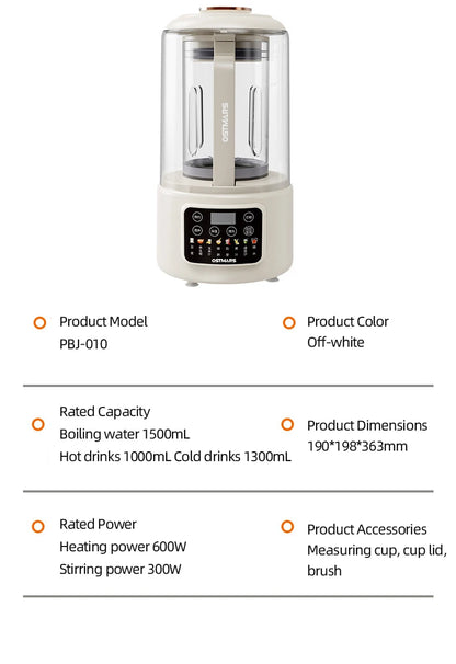 1.5L Soybean Milk Machine Wall Breaking Machine with Soundproof Cover Multifunctional Fruit Vegetable Juicer Automatic Blender