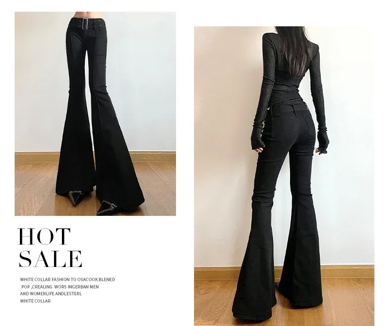 2025 Y2k Retro Emo 2000s Women's Black Flare Pants Streetwear Fashion Trousers Harajuku Wide Yoga Pants 90s Aesthetic Clothes.