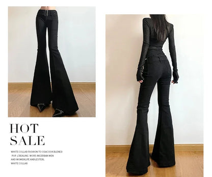 2025 Y2k Retro Emo 2000s Women's Black Flare Pants Streetwear Fashion Trousers Harajuku Wide Yoga Pants 90s Aesthetic Clothes.