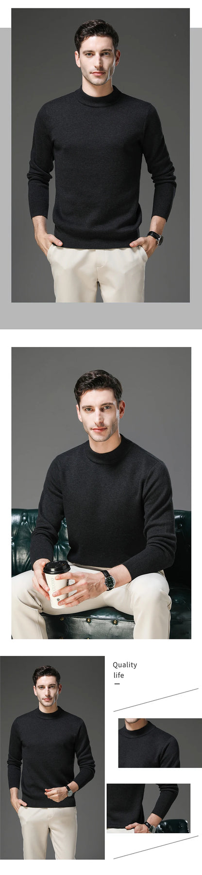 High End Wool Anti-pilling Blended Fashion Brand Half Turtleneck Knit Pullover Casual Sweater Mens Jumper Designer Clothing.