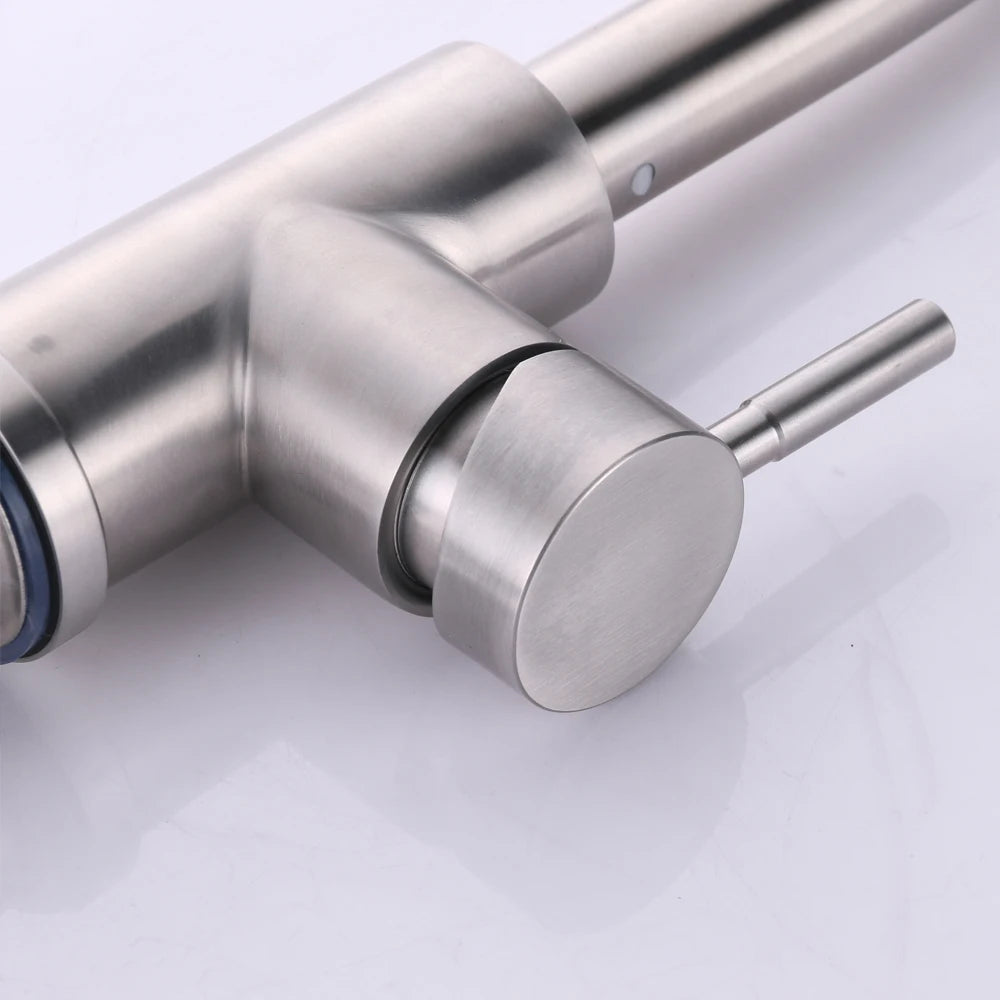 360° Rotating Retractable Sink Faucet Hot and cold Water Button Ceramic Valve Kitchen Stainless Steel Faucet with Shower