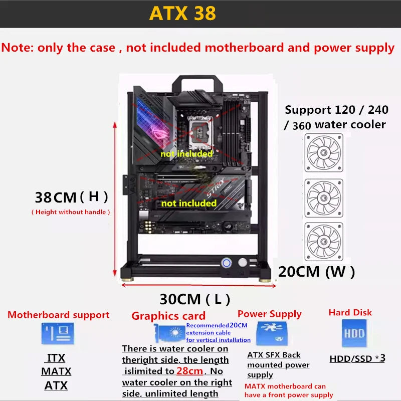 MOD ATX Open PC Case Frame For ITX MATX EATX Gamers Cabinet Aluminum Creative DIY Desktop Computer Chassis Tower Gaming