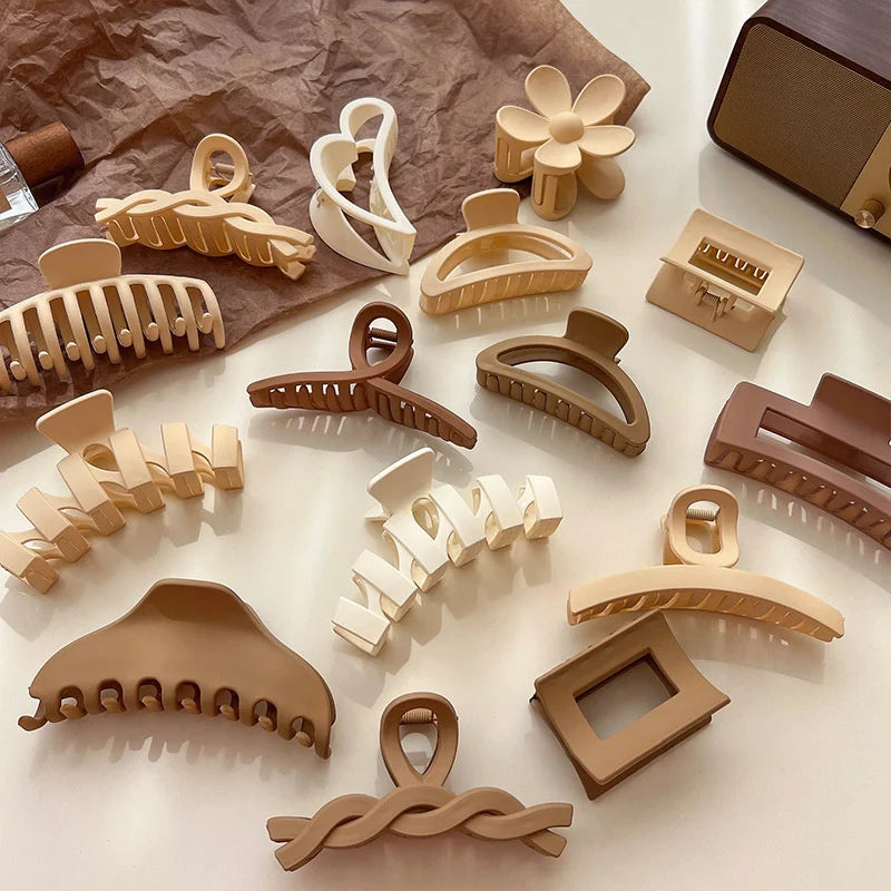 Women Hair Claw Clips Korea Coffee Beige Acrylic Large Hair Claw Hairpin Geometric Barrettes Crab Girl Headwear Hair Accessories.