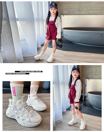 Children Casual Shoes for Girls Fashion Classic with Stars Girls Sports Running Sneakers Breathable PU + Rubber Anti-skid Soft