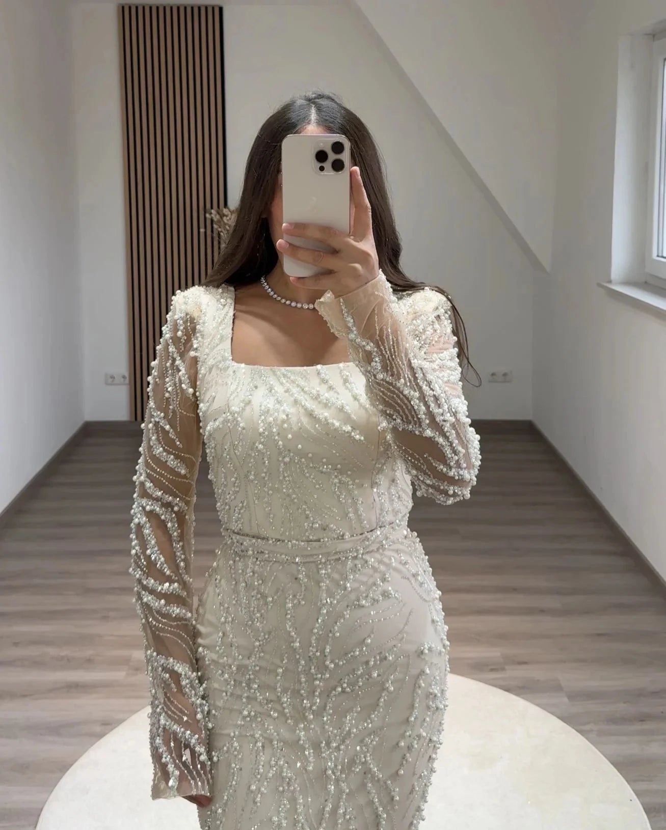 BABYONLINE Maßgeschneidertes Abendkleid All CoPearl Sleeve Full Crystals Etuikleid Abiye.