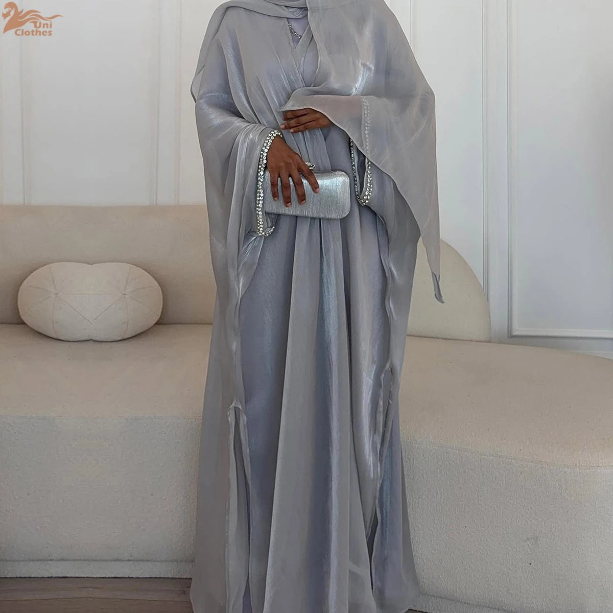 2025 New Abaya Set Shinny Dubai Abaya Cardigan Inner Dress Hijab 3pcs Set Islamic Clothing Women Abaya Muslim Dress.