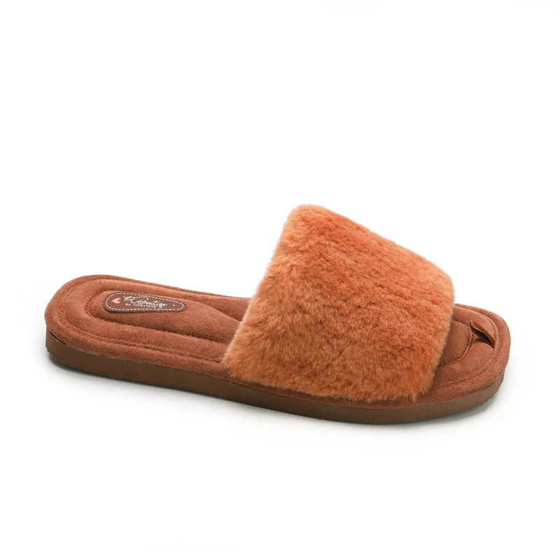 Litfun Women Warm Slides Plush Flat Slippers Women Warm Slides Cozy Soft Sole Faux Fur Shoes Female Cute Open Toe Home Slippers.