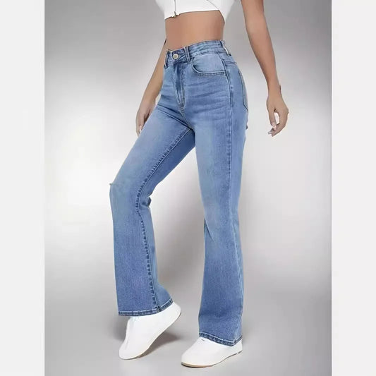 Spring 2025 Women's High Waist Straight Leg Light Blue Jeans Slimming Versatile Denim Pants Fashionable Casual Trousers.