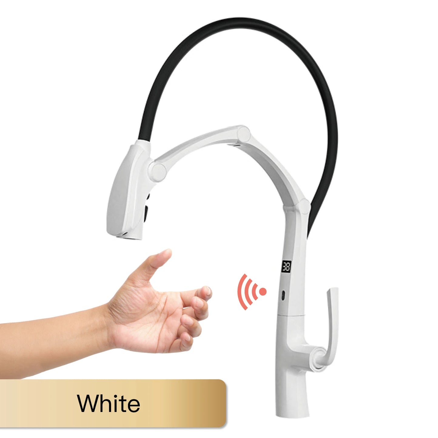 AITANA Gun Grey Luxury Brass LED Display Kitchen Faucet，Touchless Sensor，Pull-Out 3-Function Spray Water-Saving SinK Mixer