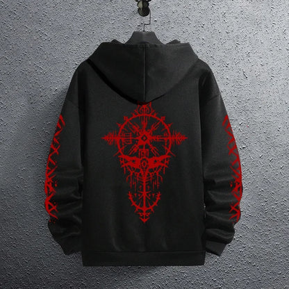 2025 Brand New Black Sweatshirts Autumn Winter Male Daily Casual Sporty Jogging Hoodie Men's Ancient Viking Raven Print Pullover