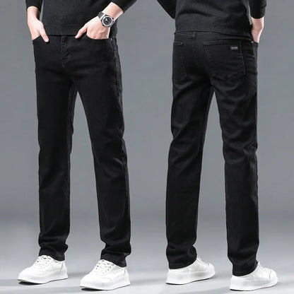 2024 Winter Brand Men Warm Fleece Jeans Fashion Thermal Business Pants Retro Classic Denim Trousers Casual Stretch Slim Jeans.