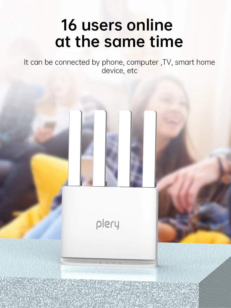 Plery 4G LTE Router 300Mbps WiFi6 Router Plug And Play 2.4G 3 RJ45 Ports 5000mAH Battery Backup For Home/Office/Travel