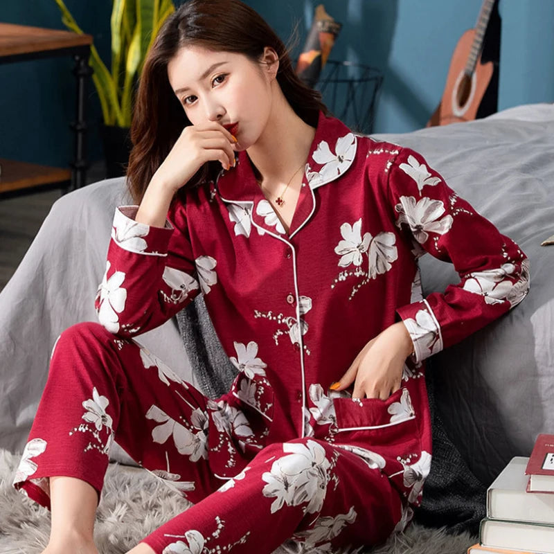 Feminino Warm Sleepwear White PJ 2025 Fashion Pure Cotton Pyjama Femme 100% Cotton Pajama For Women Winter Soild Pink Pijamas.