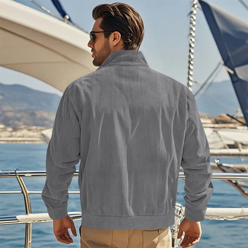 Men's Corduroy Jacket Stand-up Collar Slim Fit Retro Multi-pocket Workwear Commuter Coat for Spring And Autumn