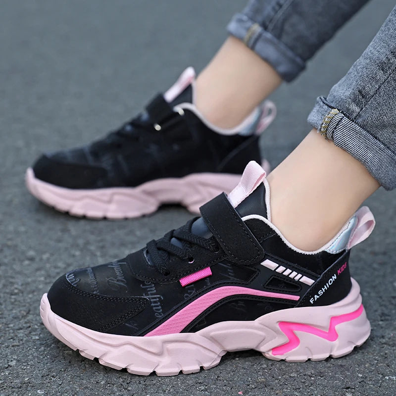 Kids Casual Pink Girls Leather Shoes Fashion For 7-15y Lightweight Running Young Student's Children Sports Girl's Shoe NBGAGA.