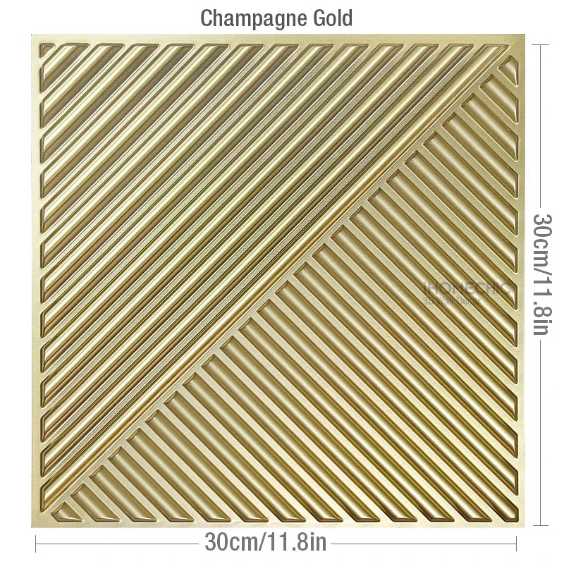 12pcs 30x30cm 3D Wall Panel Shining Gold 3D Wall Sticker Champagne gold color Wedding party background wall art Wood grain paper