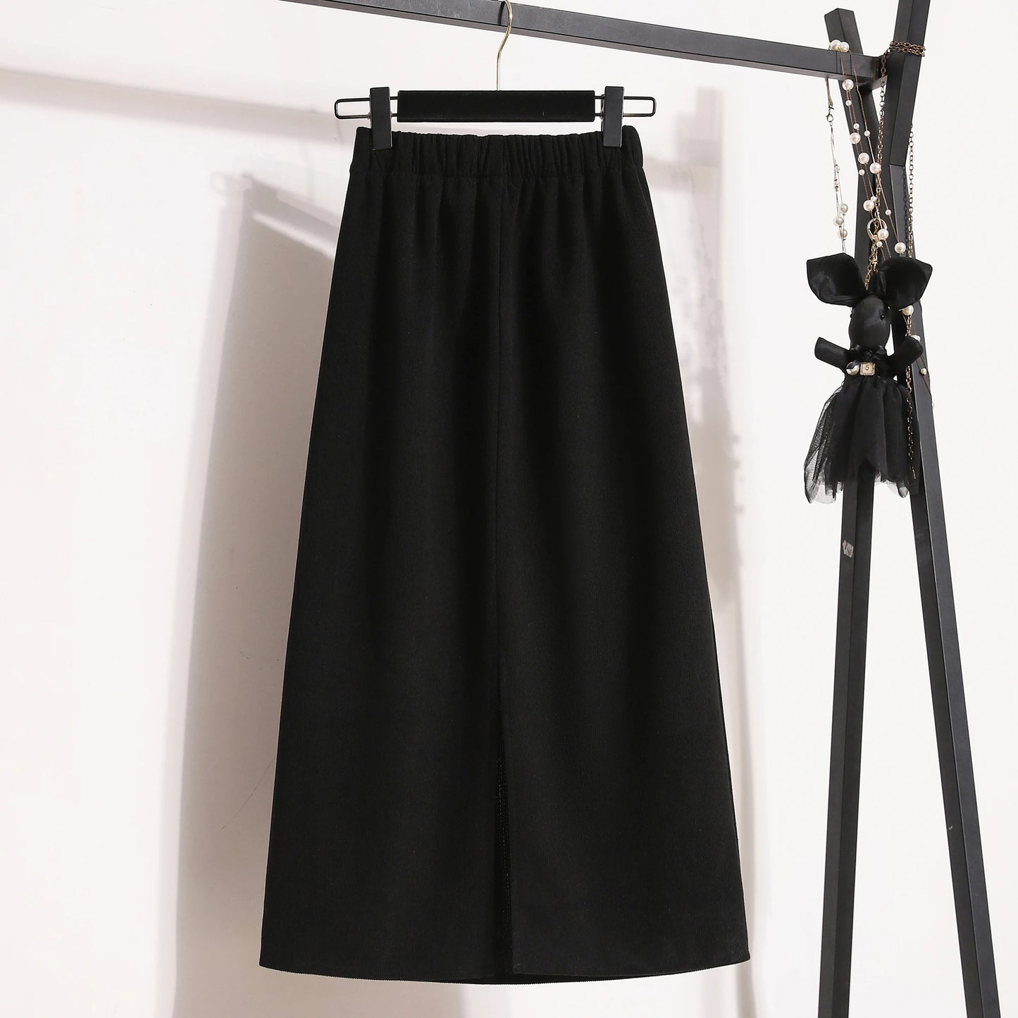 2025 Autumn Winter Plus Size Skirts Women High Waist Solid A-line Skirt Back Slit Korean Thick Elegant Fleece-lined Style Skirts