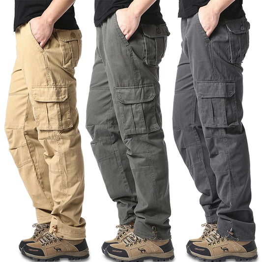 Large Pocket Loose Overalls Men's Outdoor Sports Jogging Tactical Pants Elastic Waist Pure Cotton Casual Work Pants.