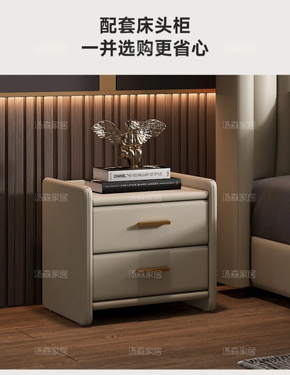 Hohes Kopfteil, Doppelbettgestell, schlichtes Holz, elegantes Queen-Size-Bett, Einzelbettgestell, Nachttische, Aufbewahrung, Cama Moderno Lujo-Möbel