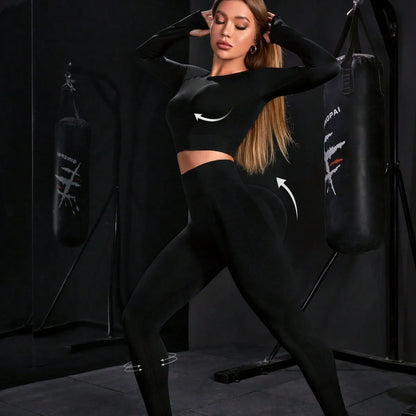 Women's Yoga Fitness Clothes Long Sleeve Pilates Sportswear Slimming Top And Bottom Set Spring Autumn New Style Training.