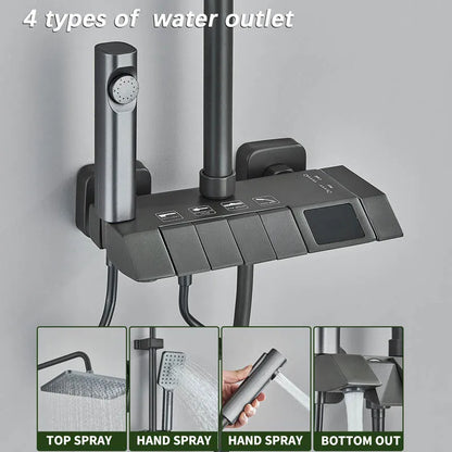 Smart Digital Display Shower Faucet Set Piano Style Rainlfall Bathroom System Grey Digital Mixer Tap Bidet Shower
