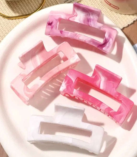 4 Pcs Pink Large Hair Claw Clips 3.4" Non-slip Big Square Matte for Women Girls, Strong Hold Banana Clips for Thick Thin Hair.