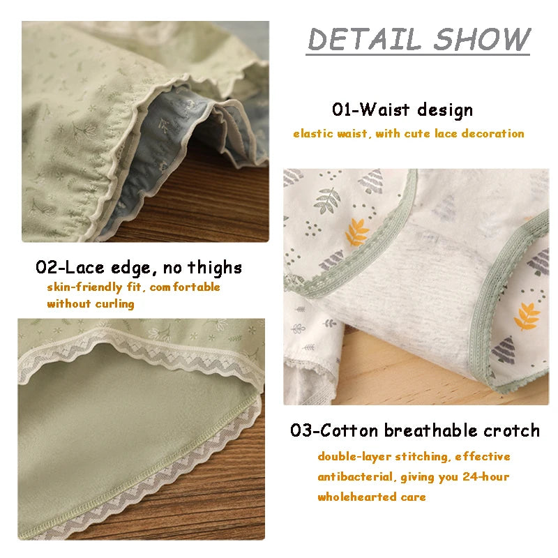 New Women Panties Antibacterial Cotton Lace Underwear Women's Floral Sweet Girls Briefs Mid-waist Shorts Female Lingerie M-XXL.