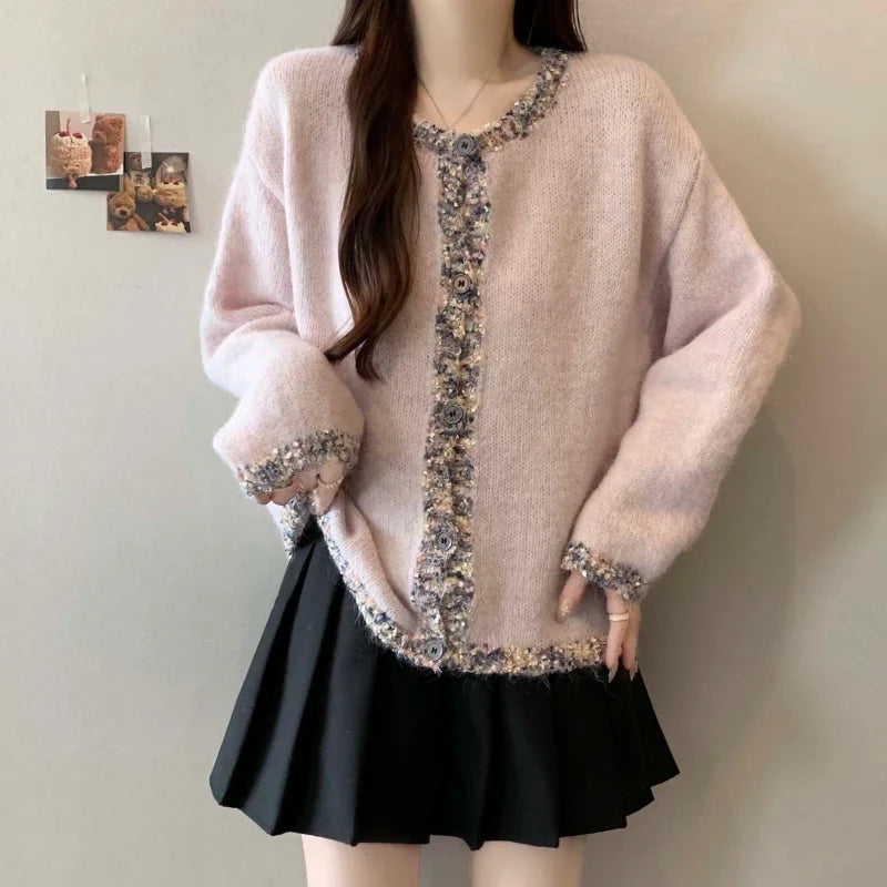 Pailletten-Strickjacke für Damen, Herbst und Winter, lockeres Schlankheitsoberteil