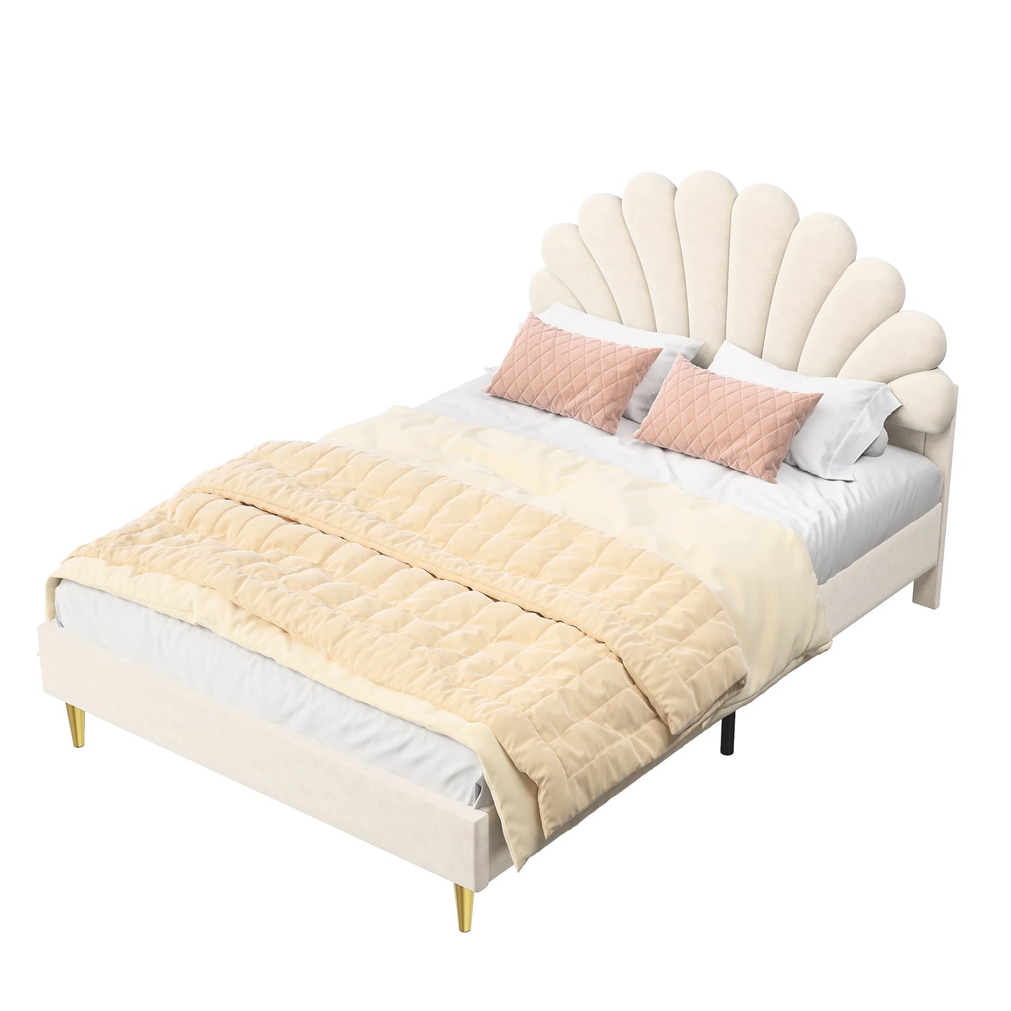 Lazyspace Samt-Doppelbett mit Blütenblättern, 140 x 200 cm Bettgestell mit Blütenblatt-Kopfteil