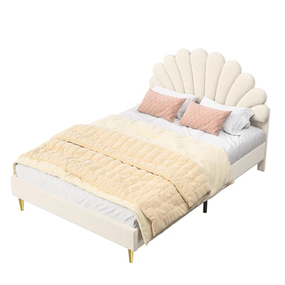 Lazyspace Samt-Doppelbett mit Blütenblättern, 140 x 200 cm Bettgestell mit Blütenblatt-Kopfteil