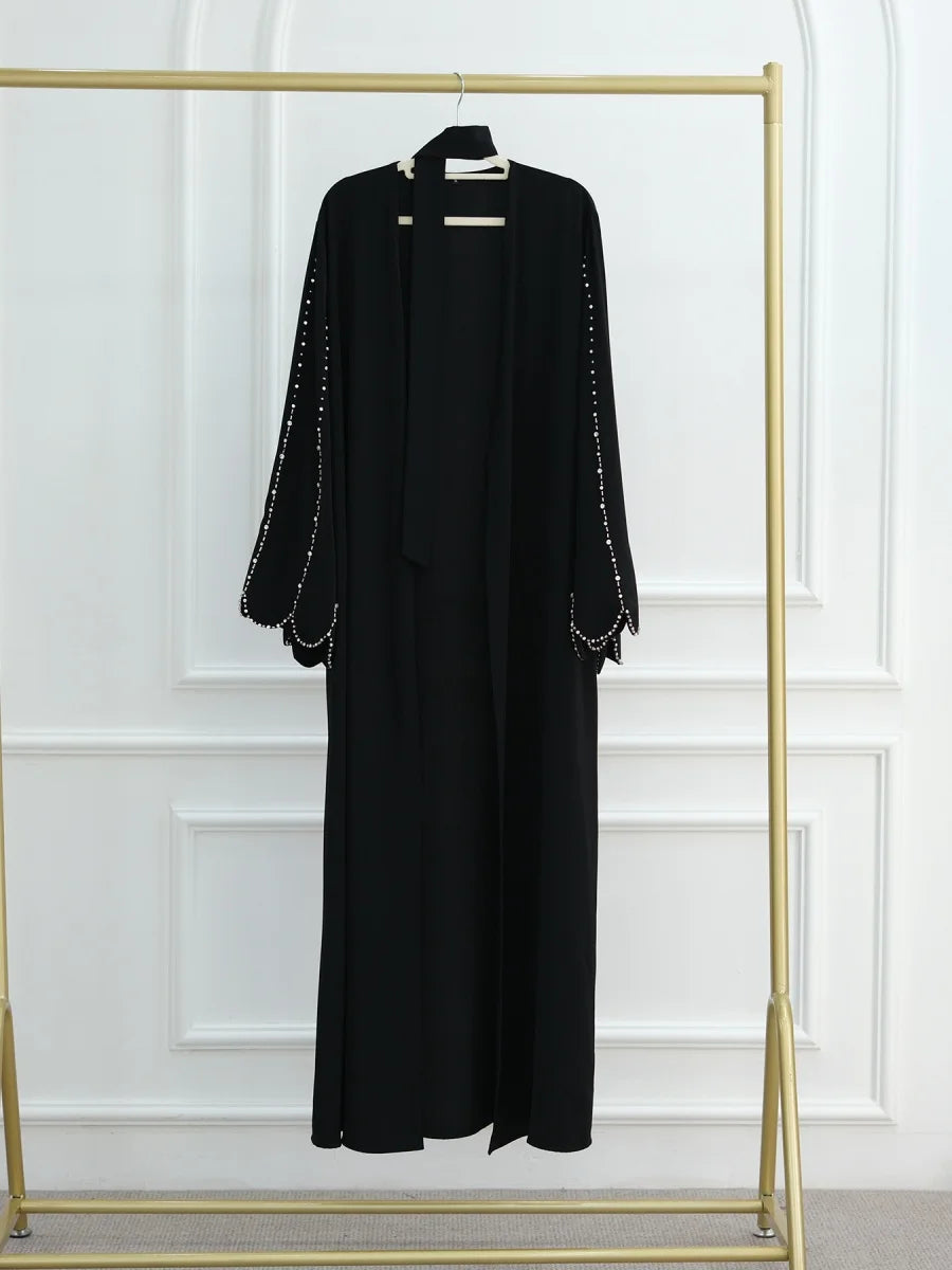 Middle East Women Arabic Dubai Abaya Made Beading Kimono Cardigan Long Dress Modest Ramadan Robe Femme Islam Clothing Kebaya.
