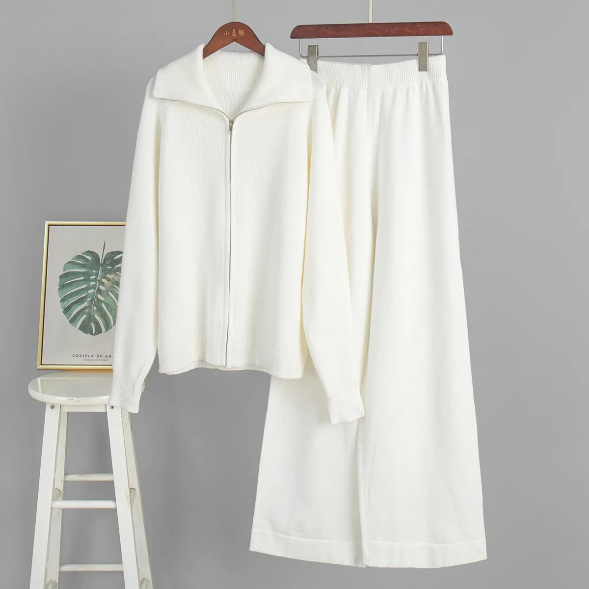 Tornova Zipper Strickjacke Pullover Anzug Weibliche Gestrickte Langarm Casual Mantel Breitbeinig Hosen Pullover frauen Zwei Stück Set