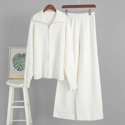 Tornova Zipper Strickjacke Pullover Anzug Weibliche Gestrickte Langarm Casual Mantel Breitbeinig Hosen Pullover frauen Zwei Stück Set