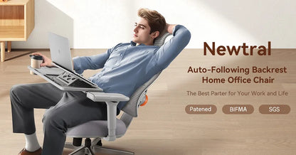 NEWTRAL MAGICH003 Ergonomischer Bürostuhl, automatisch ausgestellte Rückenlehne, adaptive Unterrückenstütze, verstellbarer Kopfstützensitz, Grau