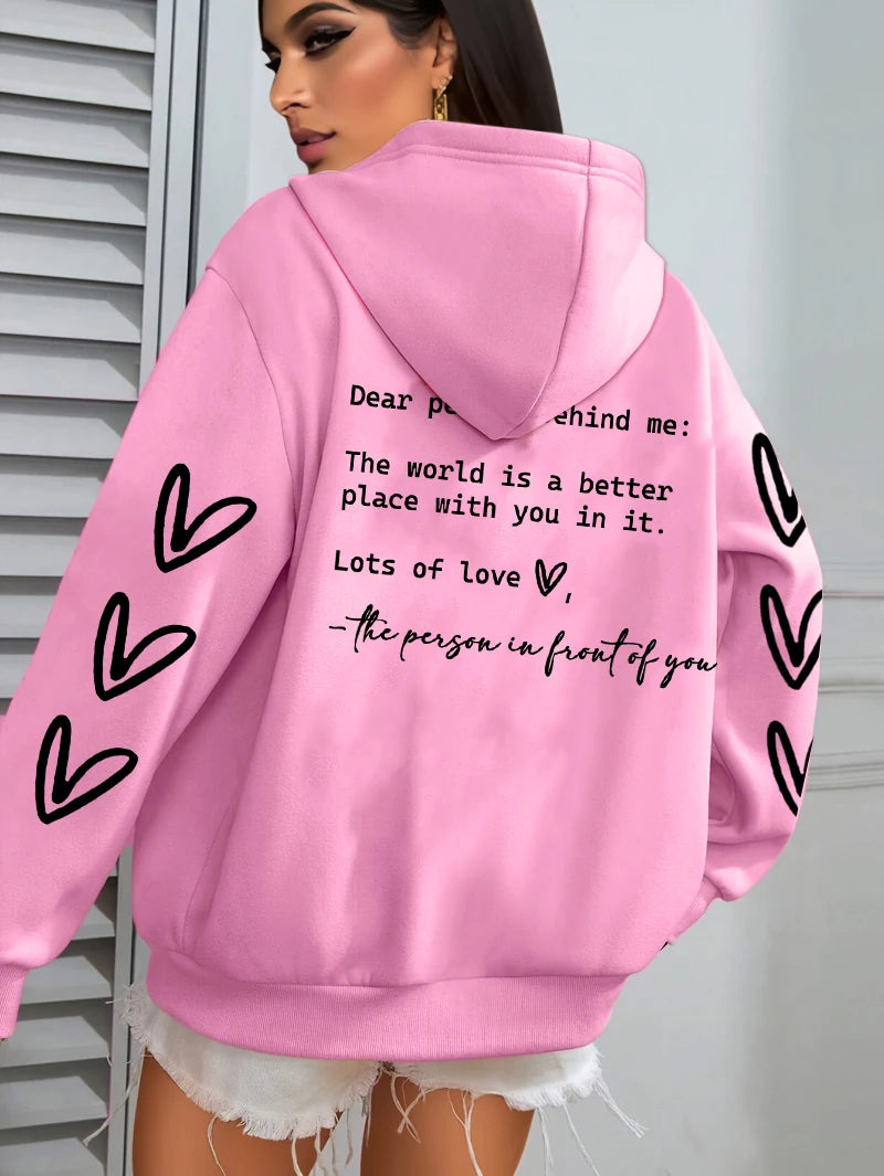 Simple Heart Printing Hoodies Women Hip Hop Autumn Hoodie Multicolor Fleece Unisex Pullovers Pocket Casual Woman Streetwear