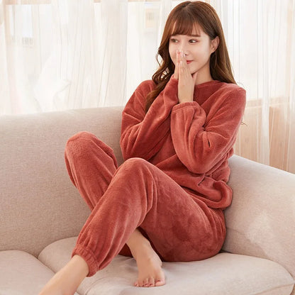 Damen-Pyjama-Set aus Korallensamt, verdickt, warm, Homewear, Herbst-Winter, Umstands-Loungewear, weiche Nachtwäsche, Geschenk für neue Mütter