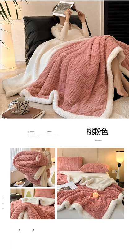 Jacquard Lamb Fleece Only Blanket or Blanket and Pillowcase Sets Soft Warm Milk Velvet Sofa Blanket Queen Autumn Winter Duvets