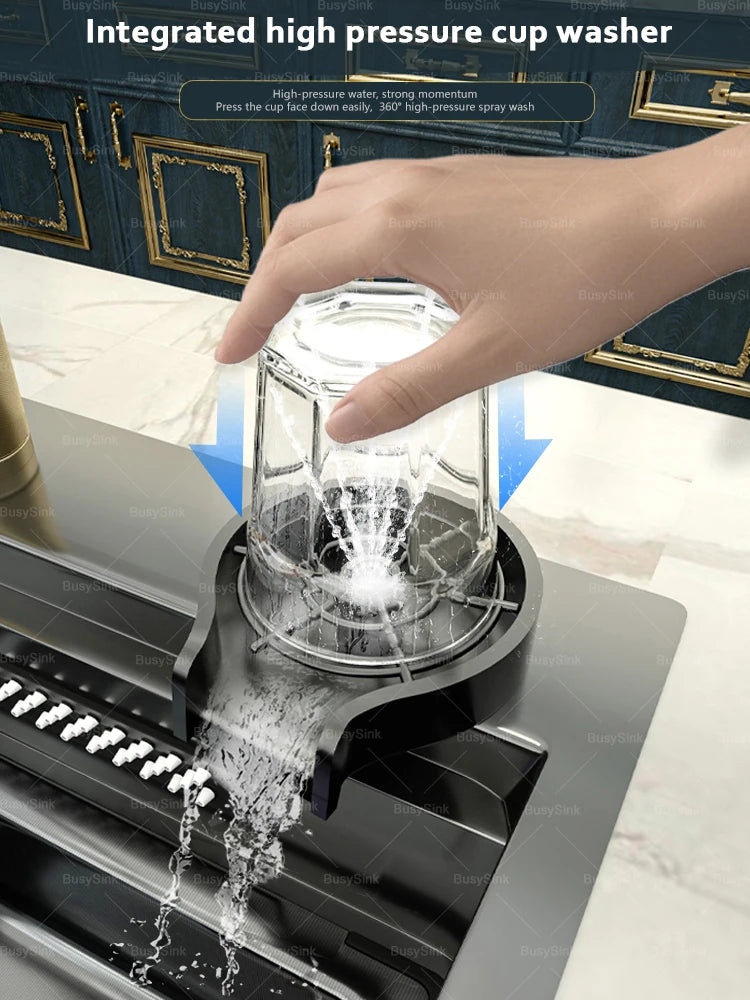 Stainless Steel Kitchen Sink Waterfall Outlet Faucet Multifunctional Large Single Slot Convenient Dishwashing and Vegetable Sink