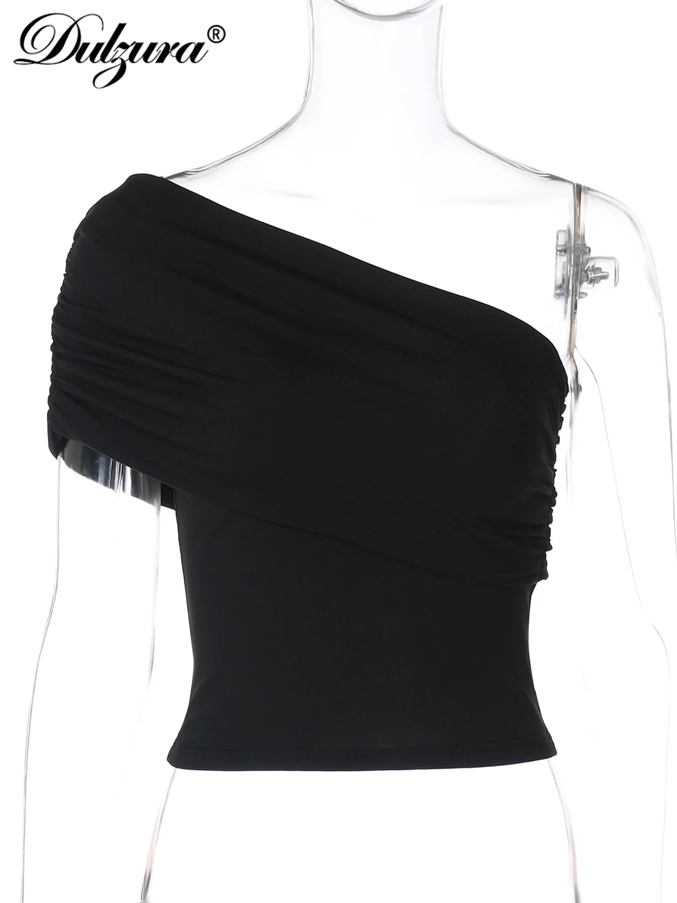 Dulzura One Shoulder Sleeveless Ruched Backless Bodycon Tank Top Women'S Solid Sexy Elegant Y2K Top Party Clubwear Summer Outfit.