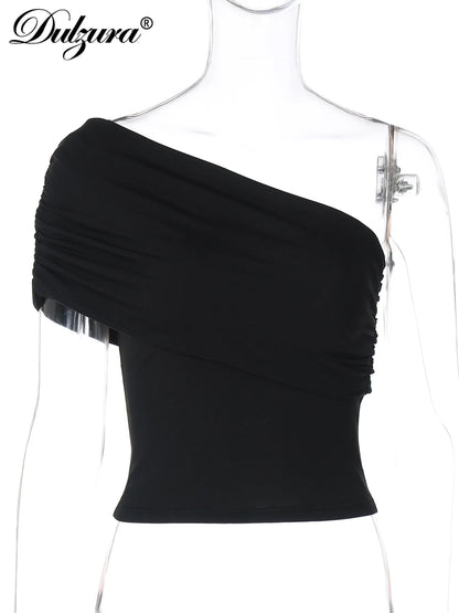 Dulzura One Shoulder Sleeveless Ruched Backless Bodycon Tank Top Women'S Solid Sexy Elegant Y2K Top Party Clubwear Summer Outfit.