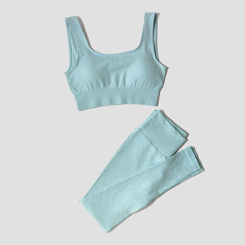 Women's Sportswear Yoga Set Workout Clothes Athletic Wear Sports Gym Legging Seamless Fitness Bra Crop Top Long Sleeve Yoga Suit