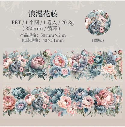 50mm*2m PET Natural Plant Flowers tape Sticker Decorative collage Adhesive Diy Scrapbooking hand made Masking tape.