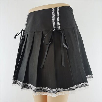 Harajuku Punk Gothic Black High Waist Black Skirts Women Sexy Patchwork Bandage Mini Female Streetwear Black Skirt.