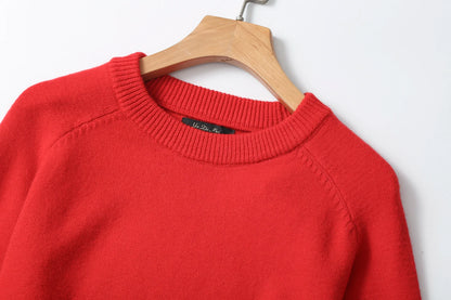 Ethereal MD 2025 Massidutti Herbst neuer Stil lässiger, minimalistischer, roter, heller Wollmischung-Pullover mit Rundhalsausschnitt