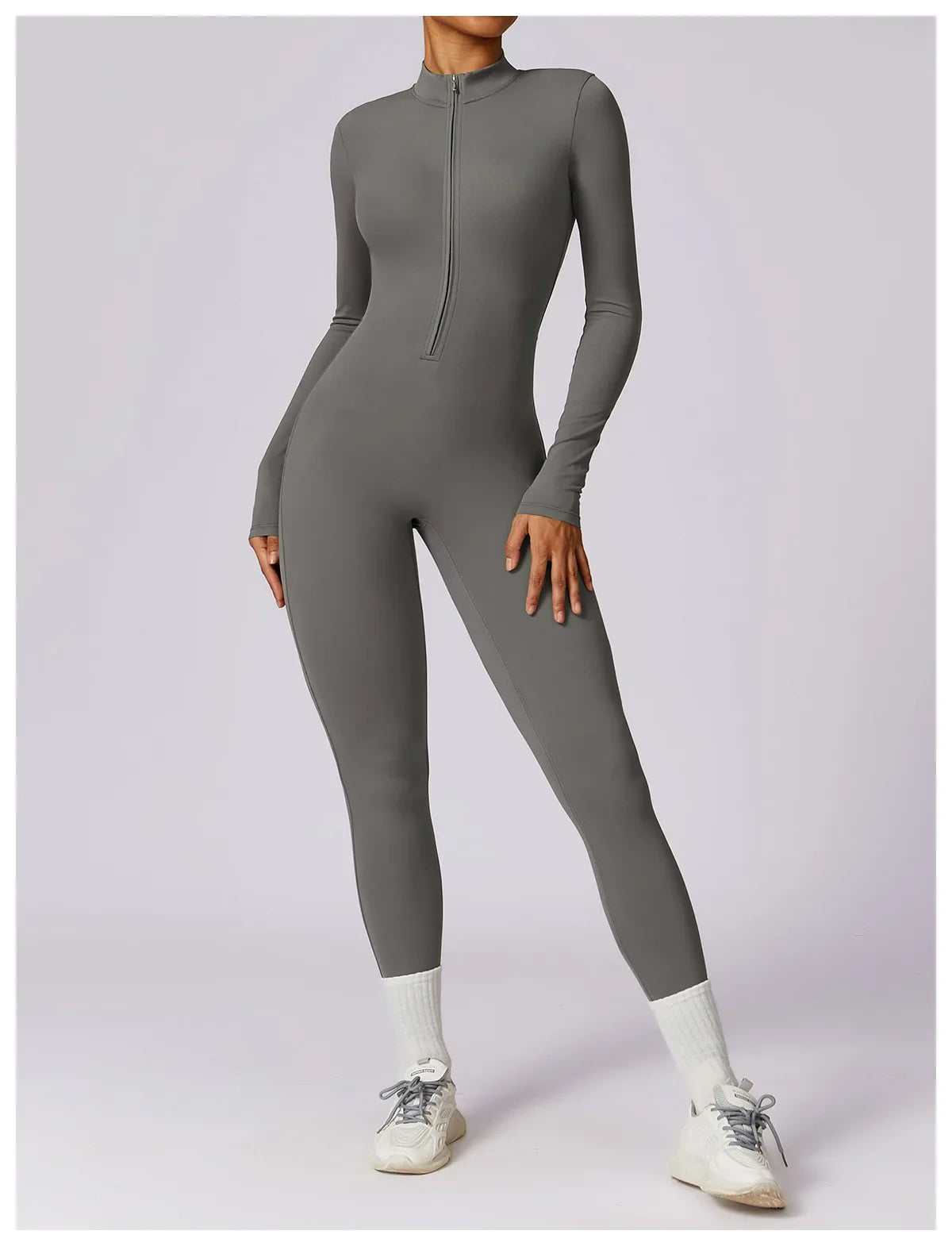 Zipper Sensation Long Sleeve Yoga Suit High Intensity Fitness Sports Bodysuit Tight Fit Clothing 8306 One Piece Suit.