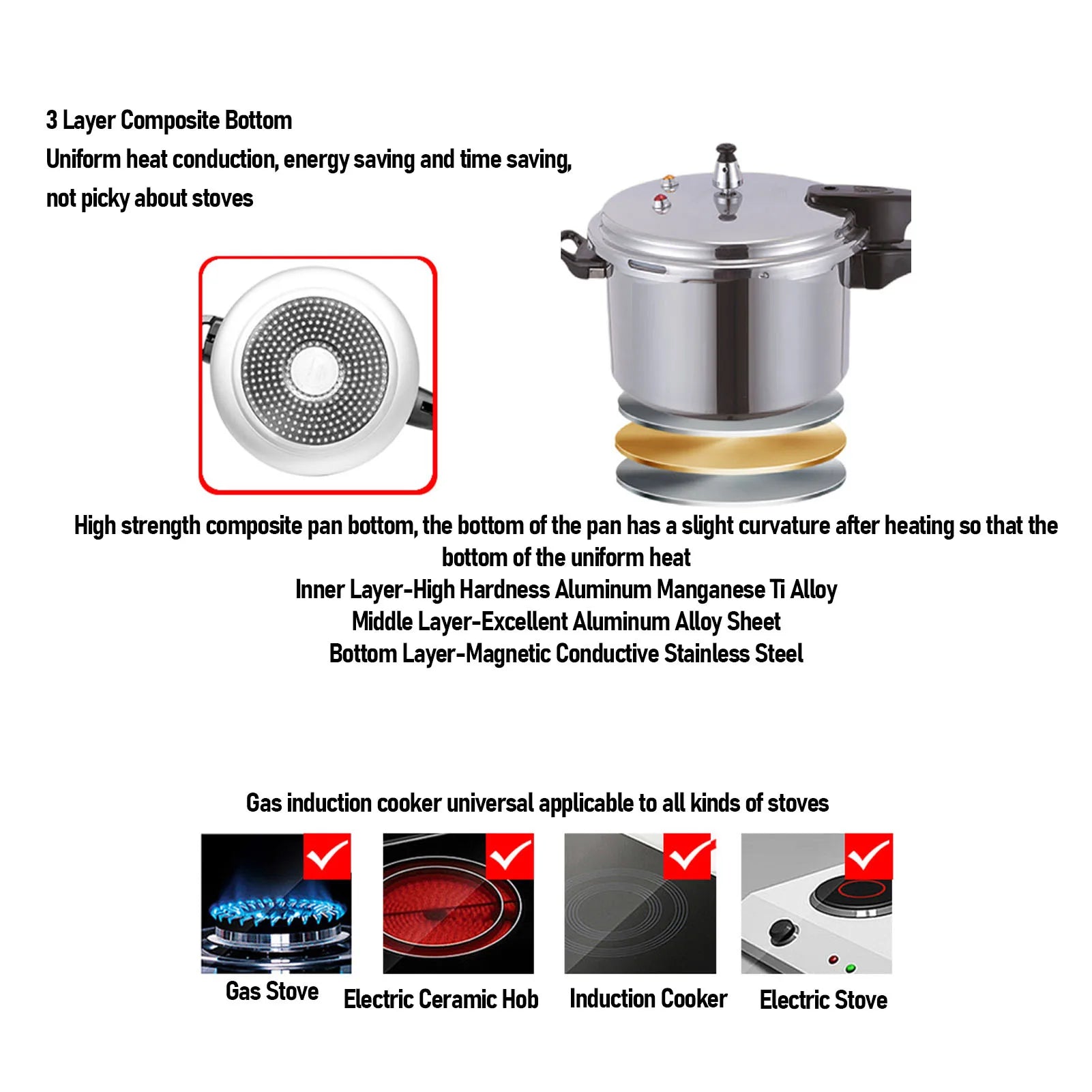 Pressure Cooker Aluminium Alloy Explosion Proof Large Capacity Pressure Canning Pot Cooker Fast Cooking Pot.