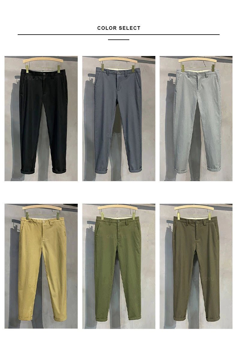 97%Cotton Autumn Winter Casual Pants Men Business Fashion Classic Solid Color Stretch Straigh Grey Khaki Brand Trousers Male 38.
