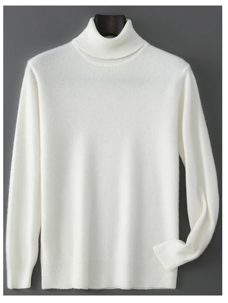 2025 Autumn/Winter High Collar Men's 100% Pure Wool Stylish Youth Loose Knitted Outerwear Flip Collar Casual Base Men's Sweaters.