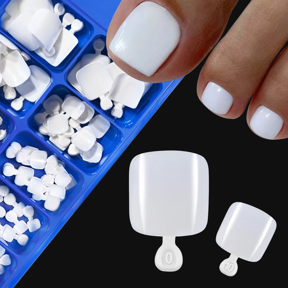 100pcs Fake Toenail Natural White Press On Toe Foot Full Cover Square Nails Art Tips Artificial Acrylic False Nail Manicure Tool.