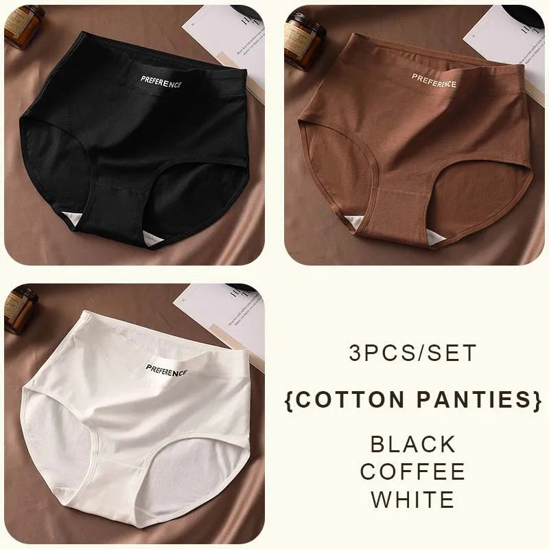 FallSweet 3PCS Seamless Women High Waist Briefs Panties Breathable Cotton Underwear Female Sexy Underpants Large Size Lingerie